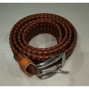 Falari Mens 9011 Braided Leather Belt Brown Woven Stainless Steel Buckle 42-44